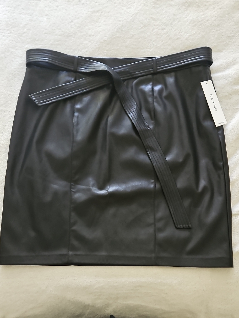 Calvin Klein Faux Leather Skirt With Belt: Black: 14W